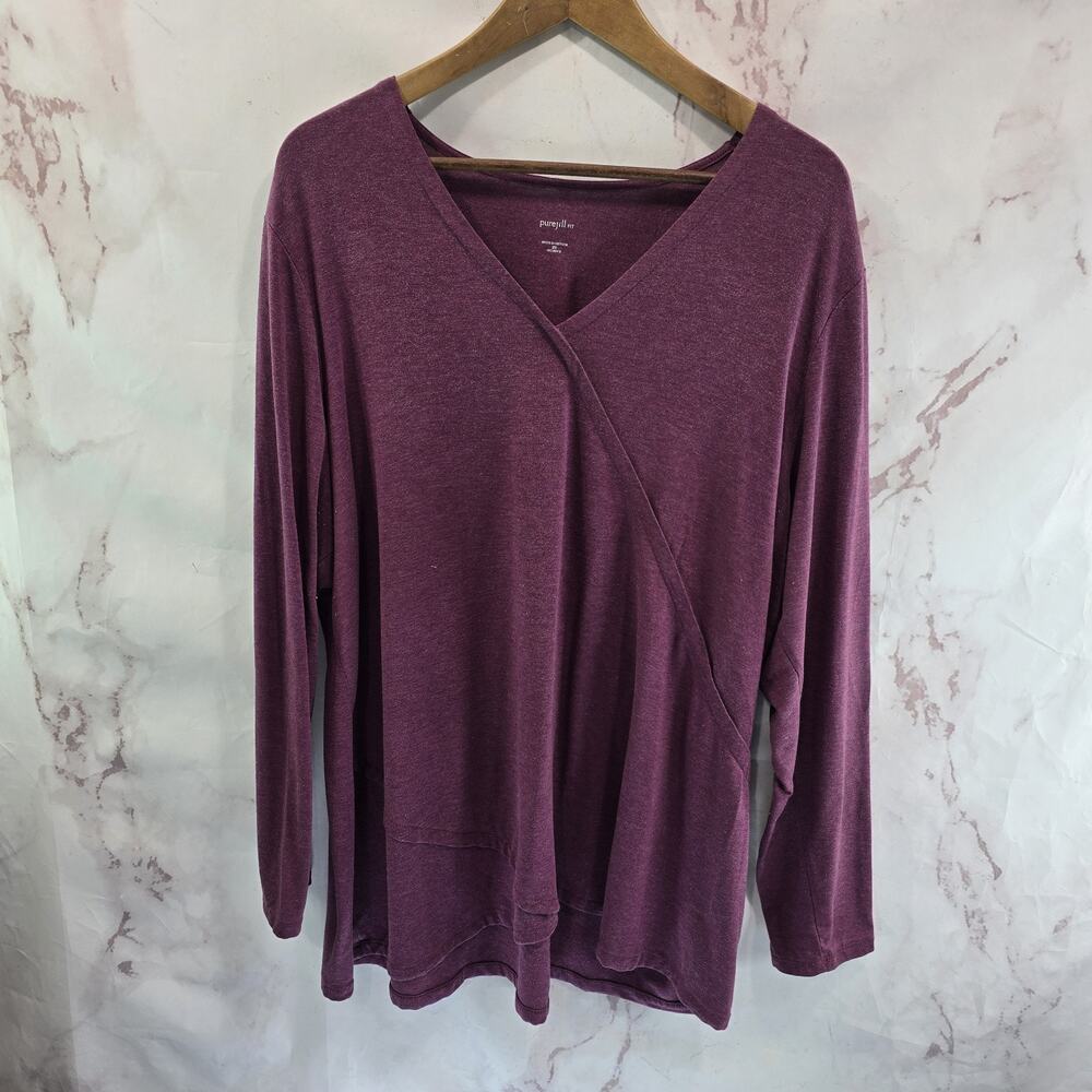 J Jill Shirt Womens 2X Dark Pink Long Sleeve Hot V Neck Tee Pure Faux Wrap